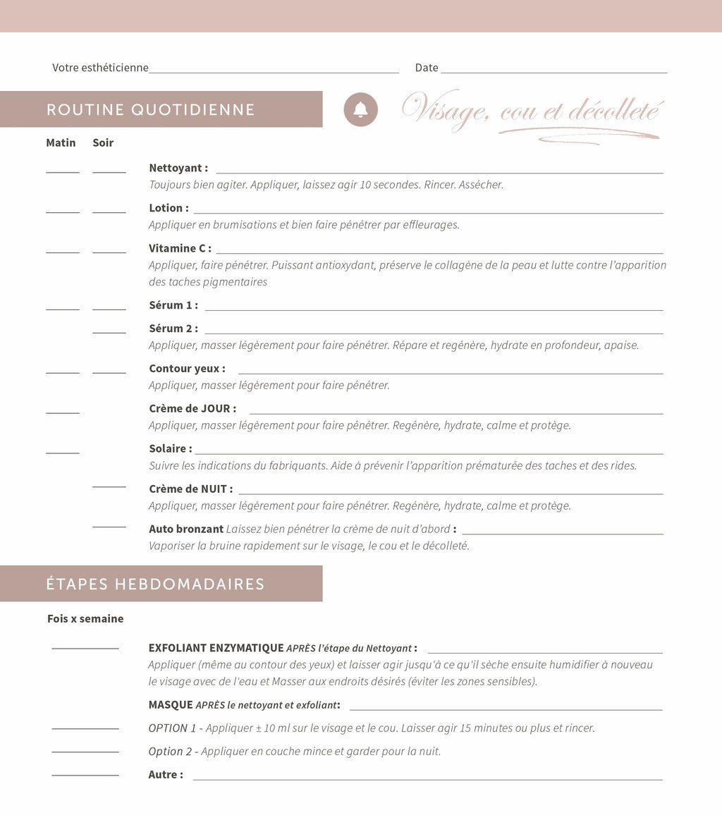 CABINE - Dépliants Routine Beauté Personnalisée - lot 10