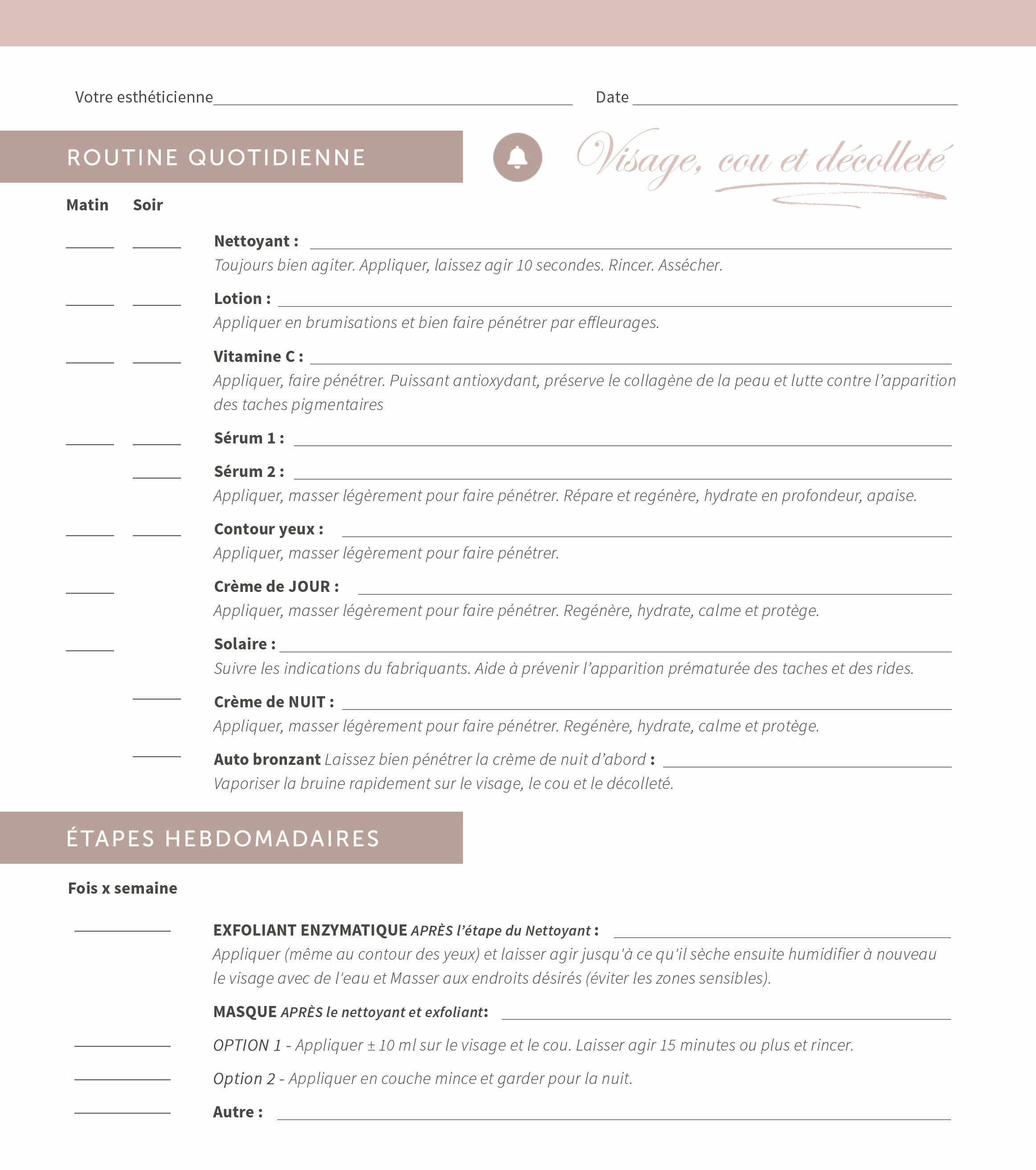 CABINE - Dépliants Routine Beauté Personnalisée - lot 10