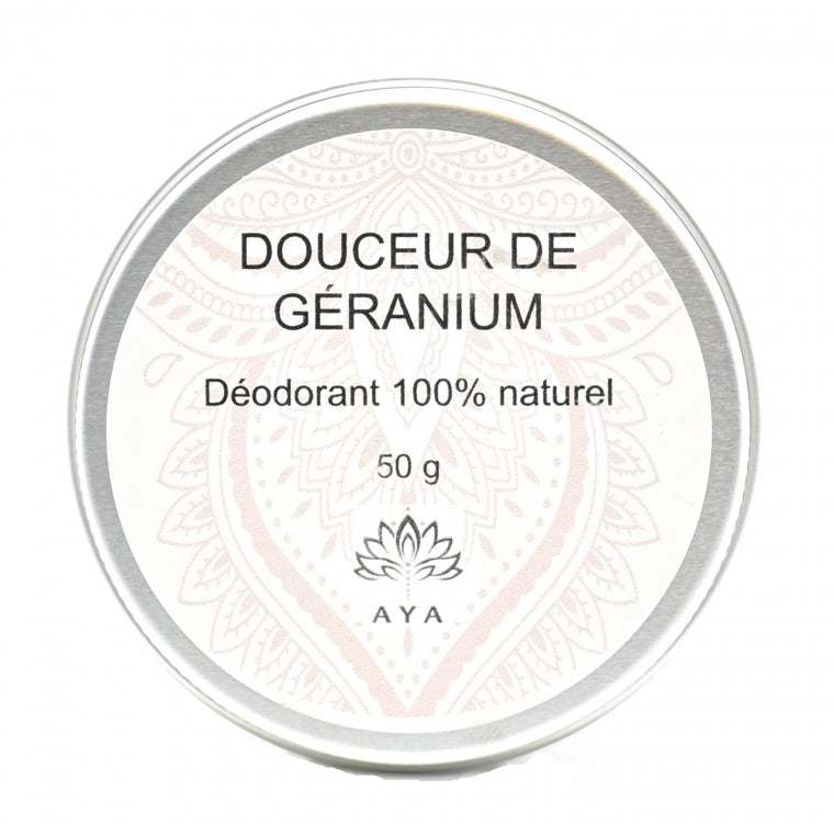 Déodorant naturel géranium sans bicarbonate AYA Shakti Cosmetics Québec